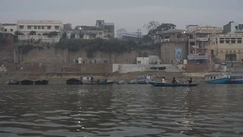 Ganges river on the boat Stock Footage 73254054