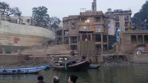 Ganges River in Varanasi, India Stock Footage 70136398