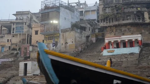 Ganges river, view from the river on the buildings Stock Footage 73254715