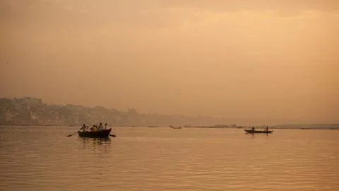 Ganges Sunset Varanasi Stock Photos