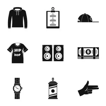 Gangsta rap icon set, simple style Stock Illustration