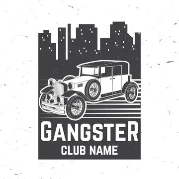 Gangster club badge design. Vector illustration. Retro car on the night city Stock Illustration