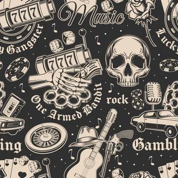 Gangster seamless pattern. Vector illustration. Vintage monochrome label, sti Stock Illustration