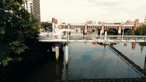 Gangway reflection on river water Stock Footage 160437086