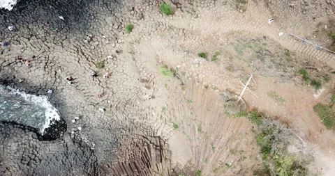 Ganh Da Dia Basalt Rocks Vietnam, Spinning Aerial Shot Stockbeeldmateriaal 271077698
