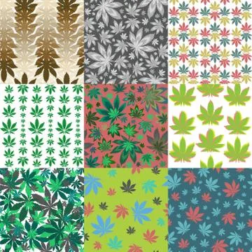 Ganja marijuana anaglef seamless patterns. Stock Illustration