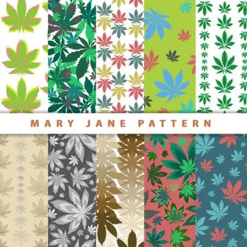 Ganja marijuana pattern red background Stock Illustration