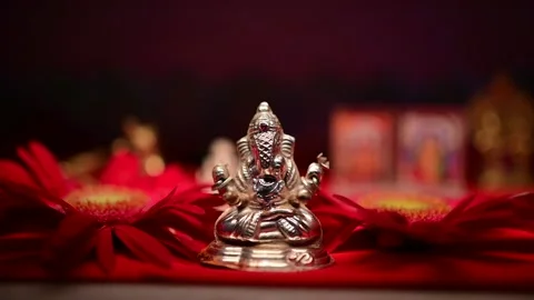 Ganpati bappa lighting effect video , god ganesha with flower decoretion Stock Footage 162623816