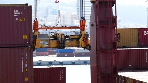 Gantry container crane spreader 4k intro video for business Stock Footage 93112016