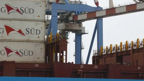 Gantry crane and ship at the container terminal  Stock Footage 89249972