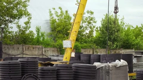 Gantry crane with hooks at the storage area outdoor Stock Footage 165083960