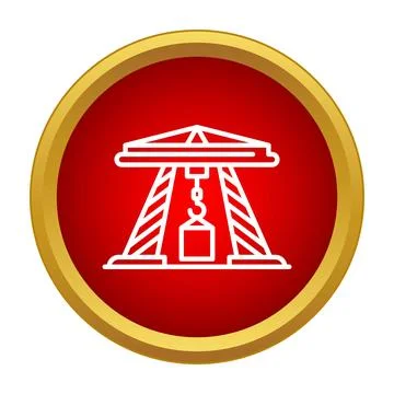 Gantry crane lifting cargo delivering heavy package icon Stock Illustration