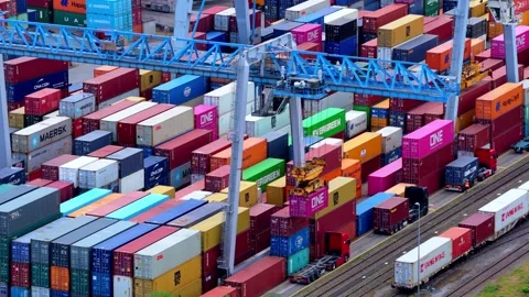 Gantry Crane Loading Container onto Truck at Swissterminal Stock Footage 341025664