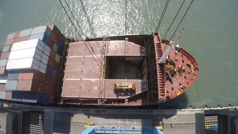 Gantry crane open ship hatch Stock Footage 90780999