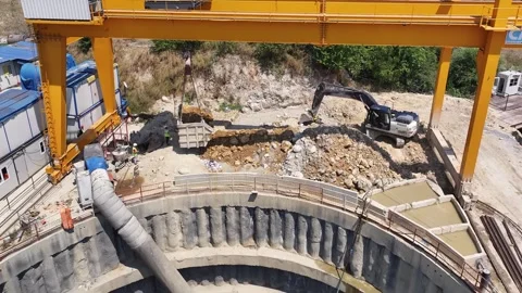 Gantry Crane Operation and Metro Construction at Tunnel Shaft Stock Footage 333409089