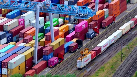 Gantry Crane Sorting Freight Container at Swissterminal Stock Footage 341025827
