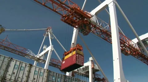 Gantry crane unloading containers Stock Footage 10710413