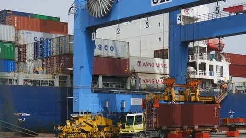 Gantry crane work 4k intro outro for business  Stock Footage 89788568