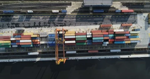 Gantry crane working in the cargo terminal Stock Footage 80630723