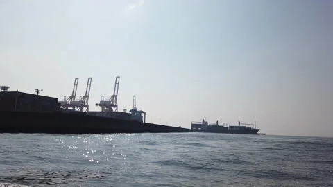 Gantry cranes and ship docks at Yokohama Port Stock Footage 137615755