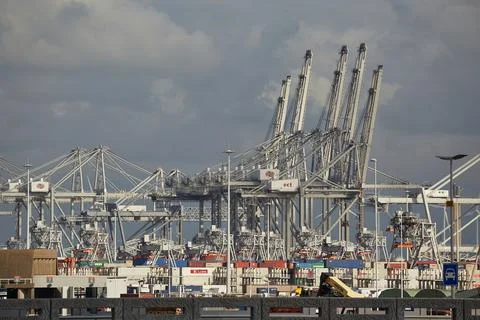 Gantry cranes for cargo containers Stock Photos