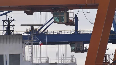 Gantry Cranes Operating in Cargo Ship Container Terminal Video stock 126233190