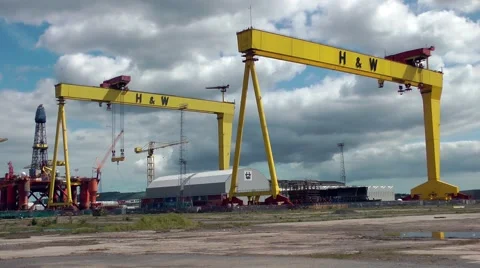 Gantry cranes Samson and Goliath Belfast shipbuilding Stock Footage 60402029