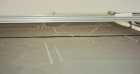 Gantry Plotter Marking Large Material Sheet on Flat Table, Overview Shot Vídeo Stock 341315407