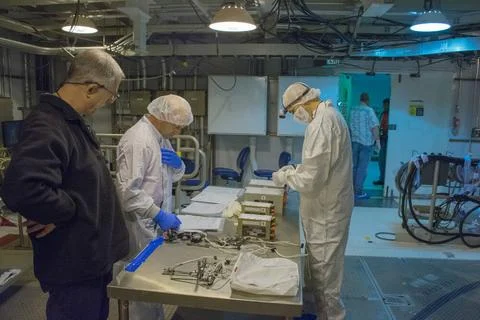 In the gantry at Space Launch Complex 3 at Vandenberg Air Force Base in Ca... Stockfoto's