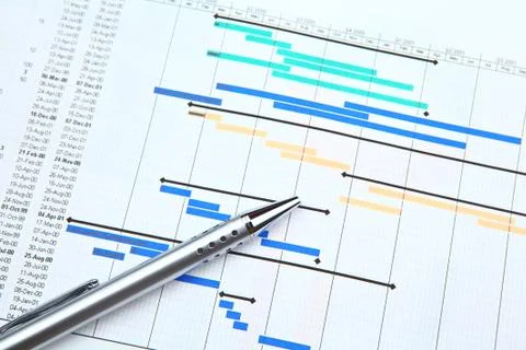Gantt chart and pen Stock Photos