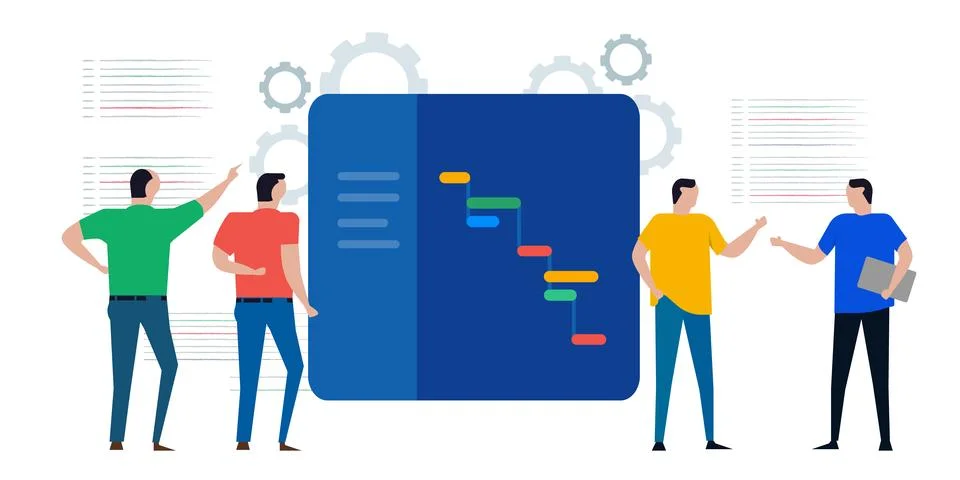 Gantt chart large board of project schedule with waterfall software イラスト素材