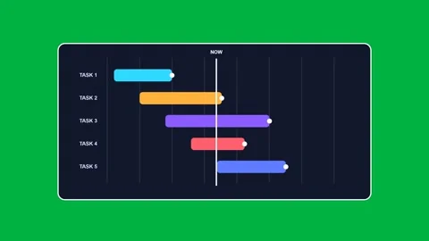 Gantt Chart Task Bars Building Along Timeline on Green Screen Stock Footage 342096317