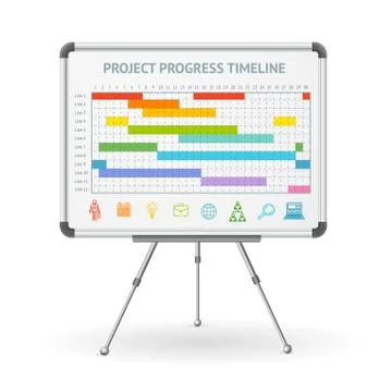 Gantt Progress Line and Flip Chart White Board. Vector Stock Illustration