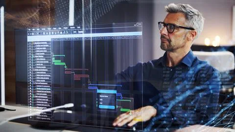 Gantt Tasks Schedule Chart On Computer Foto stock