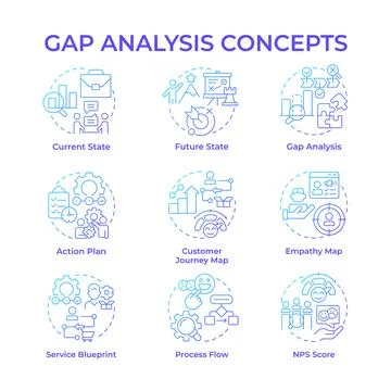 Gap analysis blue gradient concept icons Illustrazione stock