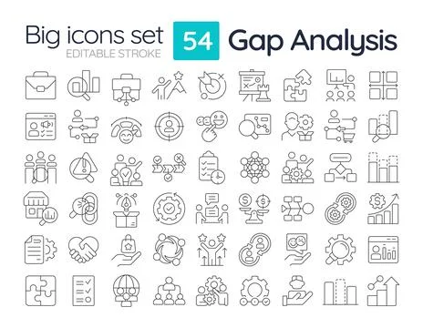 Gap analysis line icons set Illustrazione stock