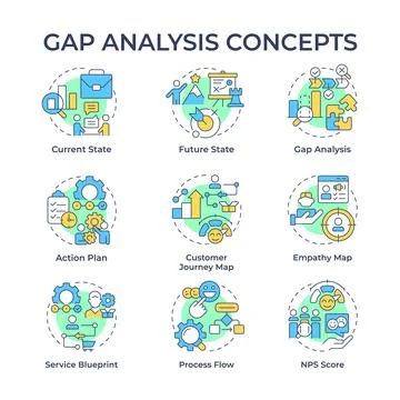 Gap analysis multi color concept icons Stock Illustration