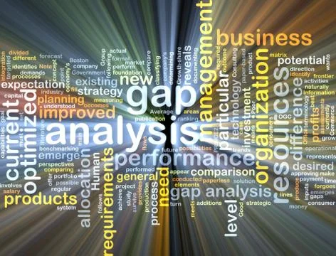 Gap analysis wordcloud concept illustration glowing Stock Illustration