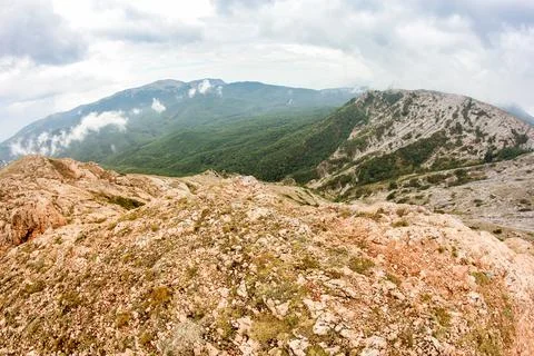 The gap between the mountains. Stock Photos