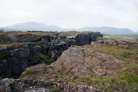 Gap between North and Eurasian tectonic plates. Thingvellir, Iceland Stock Photos