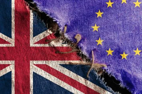 The gap between the two flags, Great Britain and European Union, as a concept Stock Photos