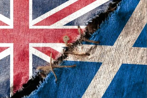 The gap between the two flags, Great Britain and Scotland, as a concept of po Stock Photos