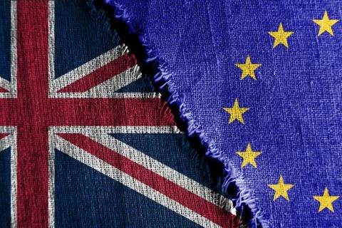 The gap between the two flags, Great Britain and European Union, as a concept Stock Photos