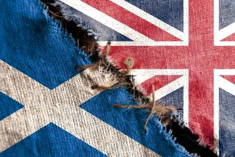 The gap between the two flags, Great Britain and Scotland, as a concept of po Stock Photos