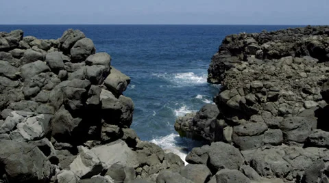 Gap in Black Basalt Cliffs Stock-Footage 32153595
