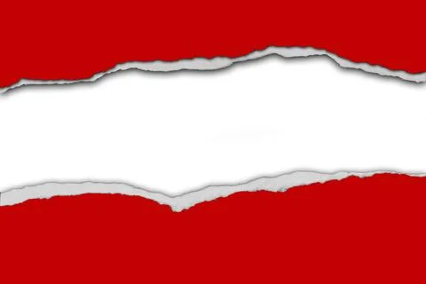 Gap in torn red paper on white background. Copy space. Stock Photos