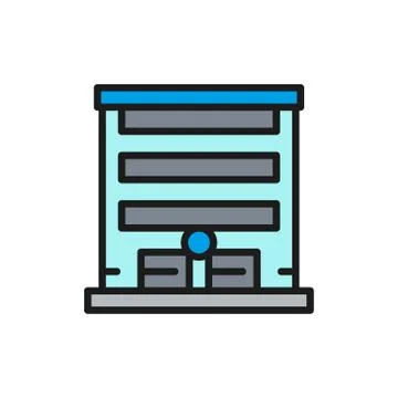 Garage with automatic car gate flat color line icon. Stock Illustration