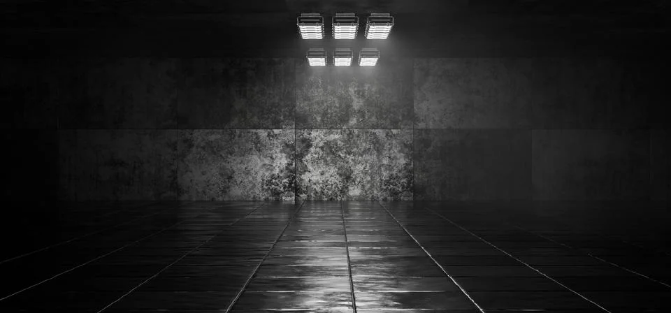 Garage background. Dark empty warehouse. Futuristic warehouse. Hangar with .. 스톡 일러스트