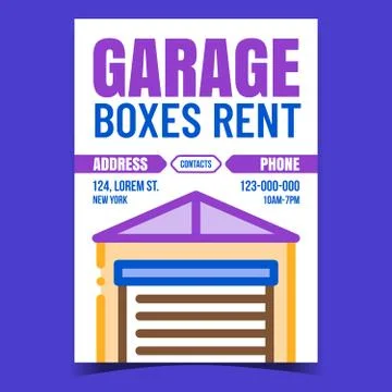 Garage Boxes Rent Creative Promotion Banner Vector Ilustración de archivo