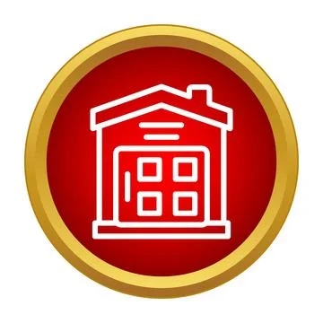 Garage building line icon on a red button Ilustración de archivo